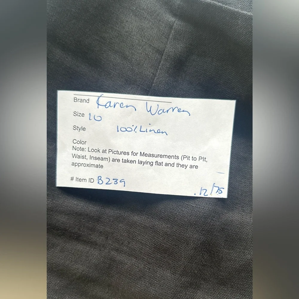 Linen 100% Women’s Pants Size 10 High-Rise‎ Lined Karen Warren